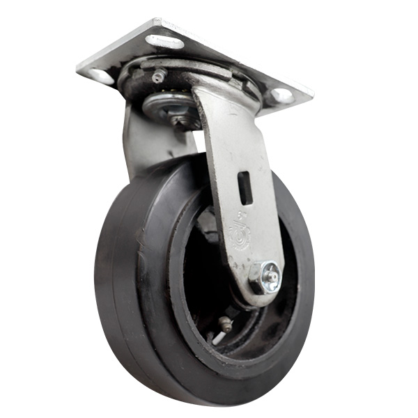 CSM6200 6 Inch Mold-on Rubber Swivel Plate Caster Back Angle View